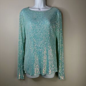 Intimately Free People Top Womens Medium Gold Rush Sequins Teal Glam Night Out